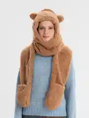 Коричневый шапка с ушами медведя, для подростков, женская шапка-шарф