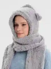 Серый шапка с ушами медведя, для подростков, женская шапка-шарф
