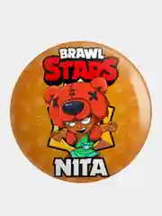 Зеленый значок, пин на одежду "Brawl Stars", 37 мм., круглый, металлический