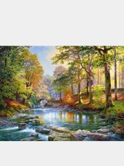 Алмазная мозаика "Лес и река на рассвете", 40*50 см, на подрамнике