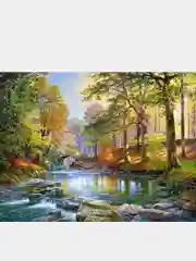 Алмазная мозаика "Лес и река на рассвете", 40*50 см, на подрамнике