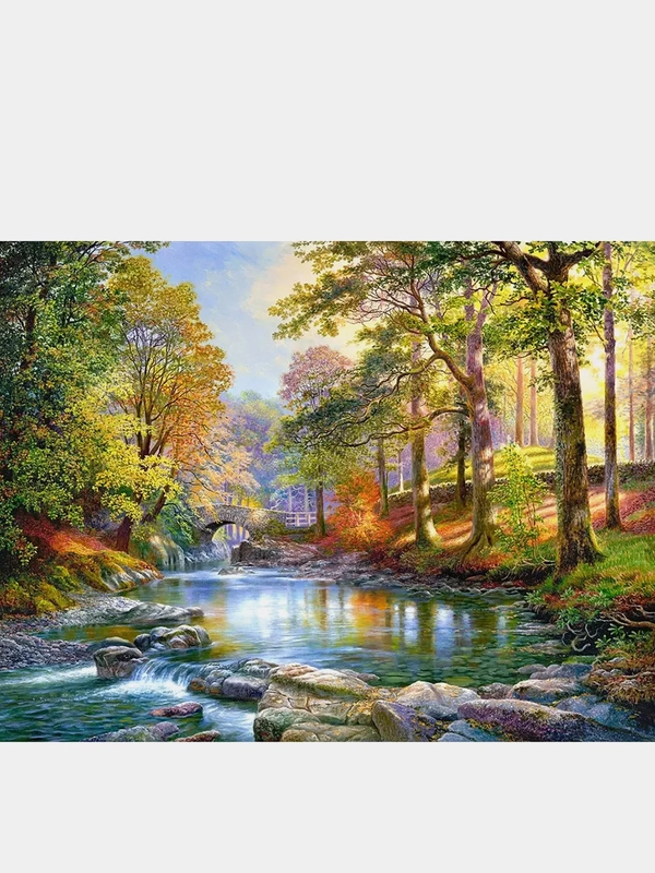 Алмазная мозаика "Лес и река на рассвете", 40*50 см, на подрамнике