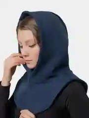 Темно-синий капор с начёсом, капюшон с воротником