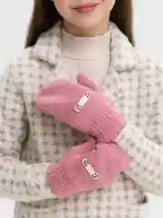 Коралловый варежки детские, двойные, шерсть, 15 р, 7-8 лет