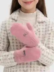 Коралловый меланж варежки детские, двойные, шерсть, 15 р, 7-8 лет
