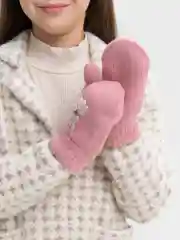 Пастельно-коралловый варежки детские, двойные, шерсть, 15 р, 7-8 лет