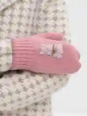 Пастельно-коралловый варежки детские, двойные, шерсть, 15 р, 7-8 лет
