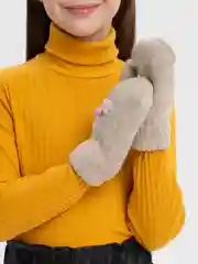Песочный хаки варежки детские, двойные, шерсть, 15 р, 7-8 лет
