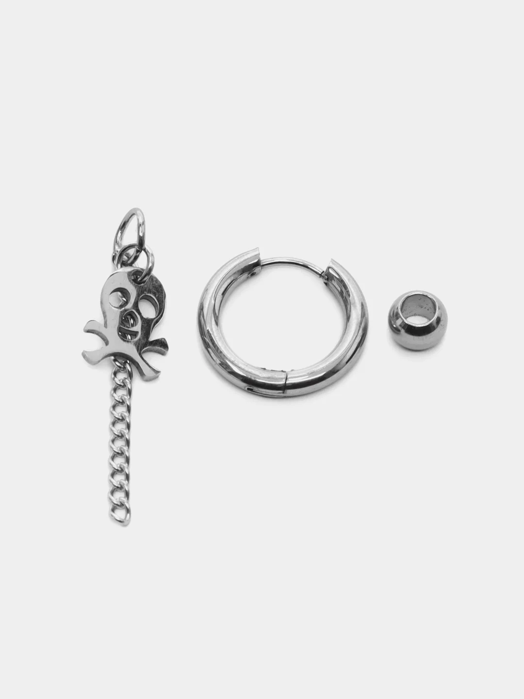 Серебряный сережка-кольцо из нержавеющей стали с крестом и черепом, мужская серьга, женская моно-серьга