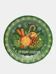 Лесной зеленый тарелка бумажная "Новый год", 18 см