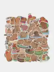Черный наклейки детские, стикеры на телефон котики, единороги, капибары, 50 штук