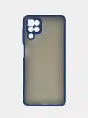 Темно-синий чехол на Samsung Galaxy (Галакси) A12, M12, пластиковый, матовый, с цветными кнопками