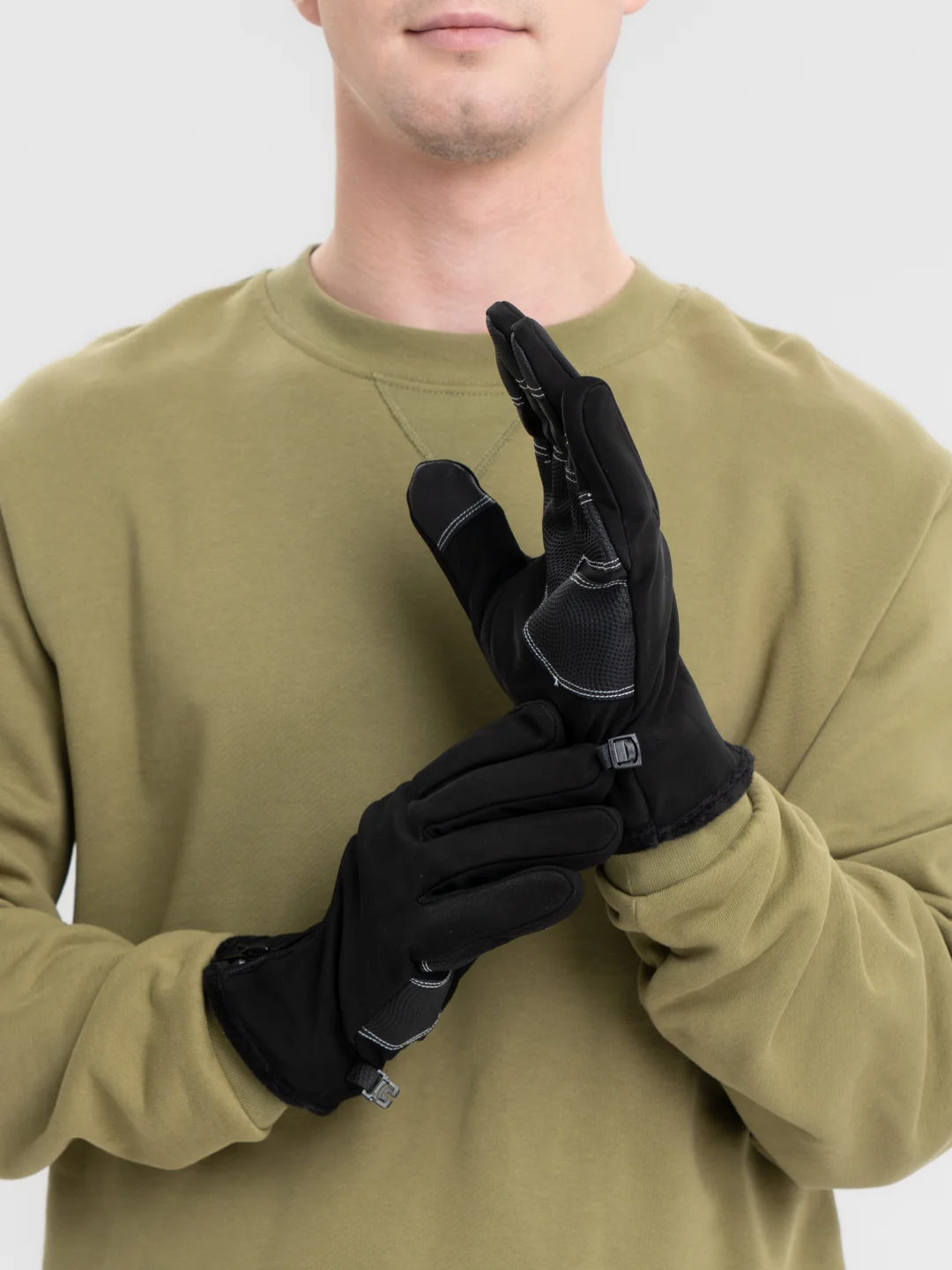 Осенне-зимние универсальные флисовые теплые перчатки c touch screen на молнии, L, XL, XXL