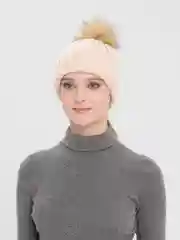 Бежевый шапка женская, с помпоном
