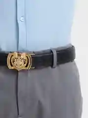 Золотой кожаный мужской ремень из воловьей кожи, с автоматической пряжкой в виде головы тигра