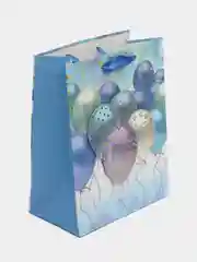 Голубой бумажный подарочный пакет Арт Люкс "Шарики 3D Золото" День Рождения, Детский