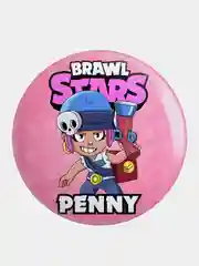 Желтый значок, пин на одежду "Brawl Stars", 37 мм., круглый, металлический