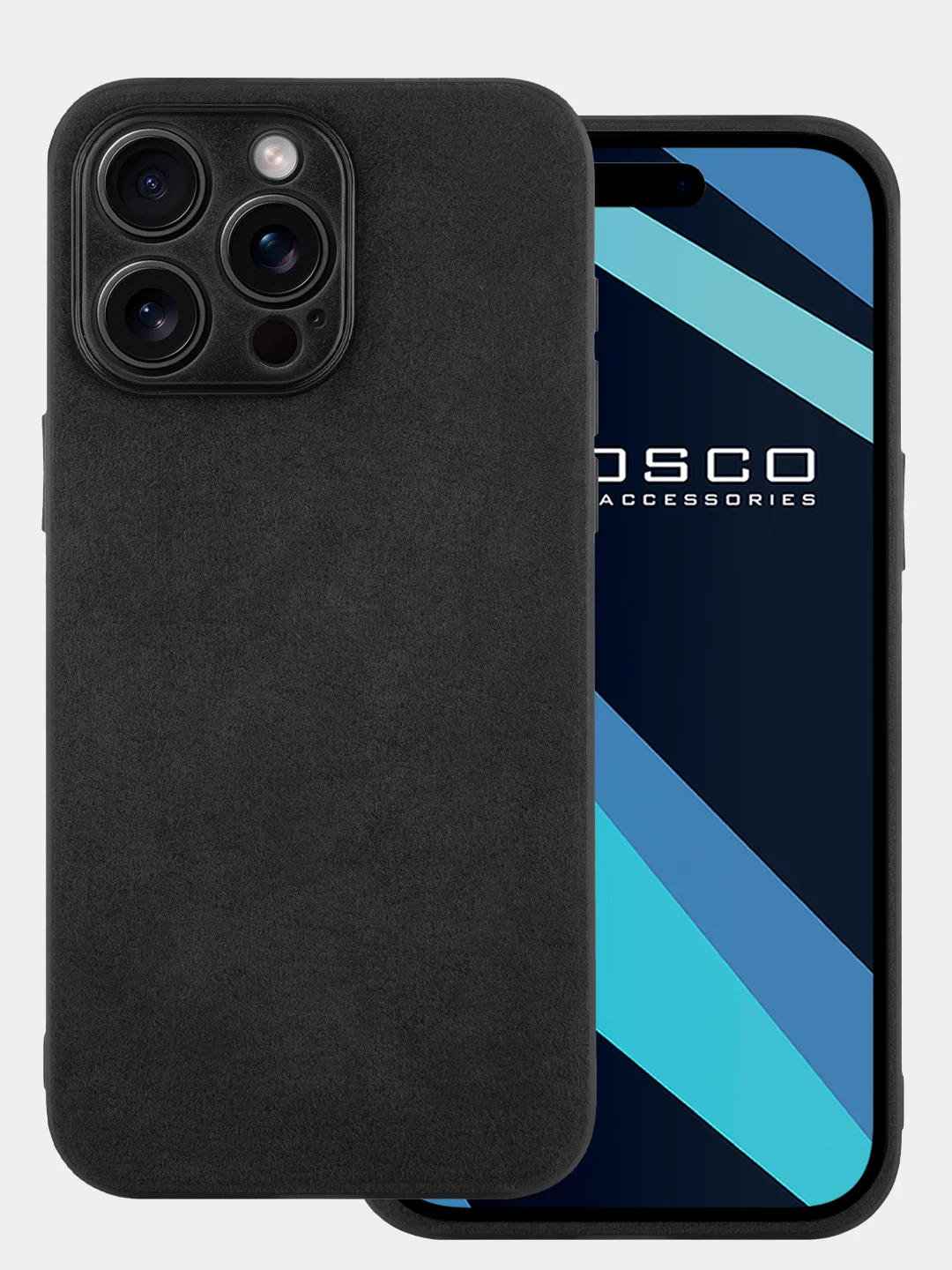 Черный люксовый чехол для iPhone 15 Pro Max Plus алькантара Rosco замшевый силиконовая окантовка