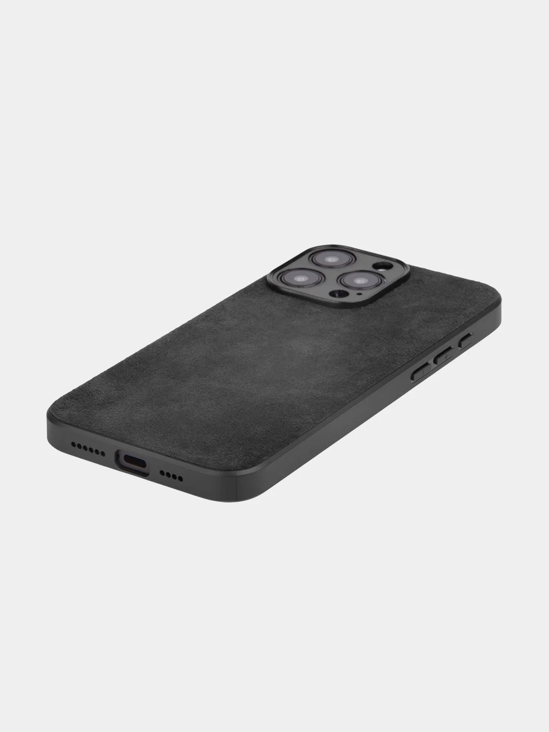 Черный люксовый чехол для iPhone 15 Pro Max Plus алькантара Rosco замшевый силиконовая окантовка