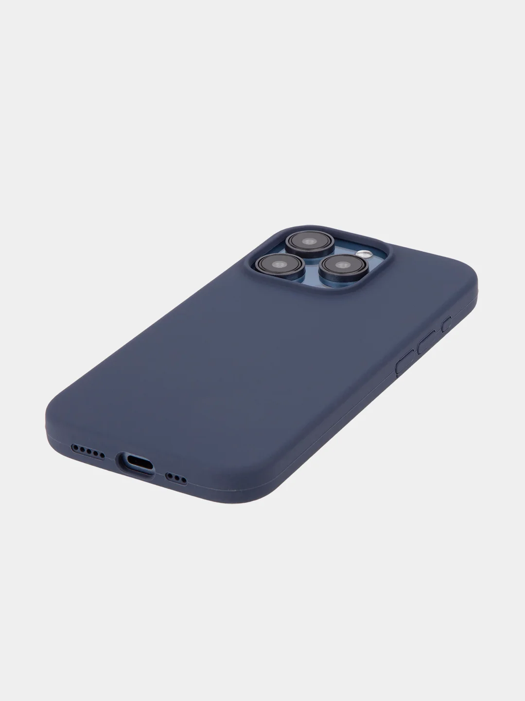 Темно-синий чехол для Apple iPhone 15 Pro силиконовый ROSCO с мягкой подкладкой из микрофибры, матовый