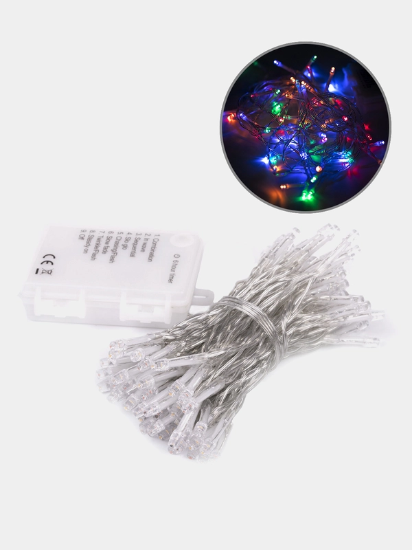 Электрогирлянда-нить уличная "Стандарт", 8 м, 100 LED, мультицветная, на батарейках,591292