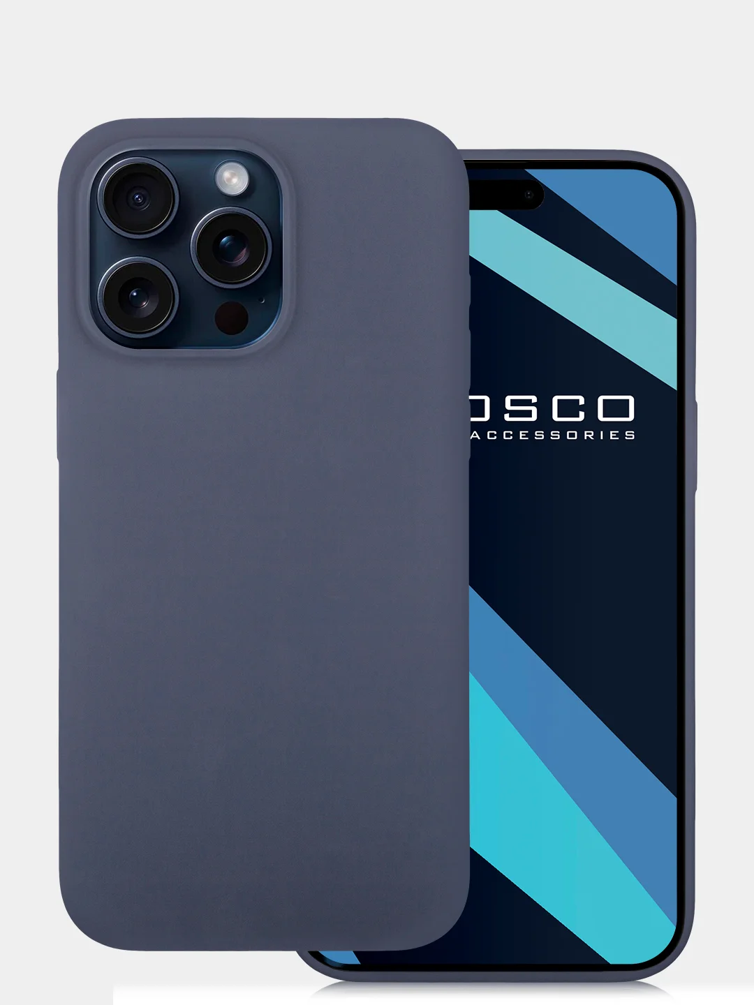 Темно-синий чехол для Apple iPhone 15 Pro Max силиконовый ROSCO матовый с мягкой подкладкой микрофибра