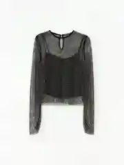 Черный топ женский Sela нарядный, вечерний, с длинными рукавами