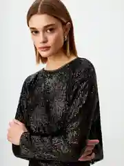 Черный топ женский Sela вечерний, с длинными рукавами, с пайетками