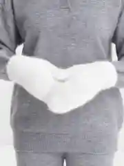 Варежки белые, шерстяные, зимние, с меховым подкладом, утепленные