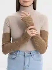 Светло-коричневый митенки-рукава, теплые, вязаные