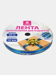Лента упаковочная декоративная Золотая Сказка, золотые полосы, 12 мм х 45 м, синяя