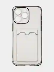 Серый чехол для iPhone 15 Pro Max противоударный силиконовый ROSCO с карманом для карт, углами