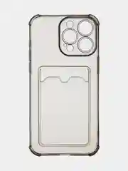 Серый чехол для iPhone 15 Pro Max противоударный силиконовый ROSCO с карманом для карт, углами