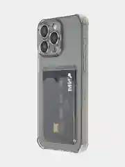 Серый чехол для iPhone 15 Pro Max противоударный силиконовый ROSCO с карманом для карт, углами