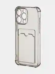Серый чехол для iPhone 15 Pro Max противоударный силиконовый ROSCO с карманом для карт, углами
