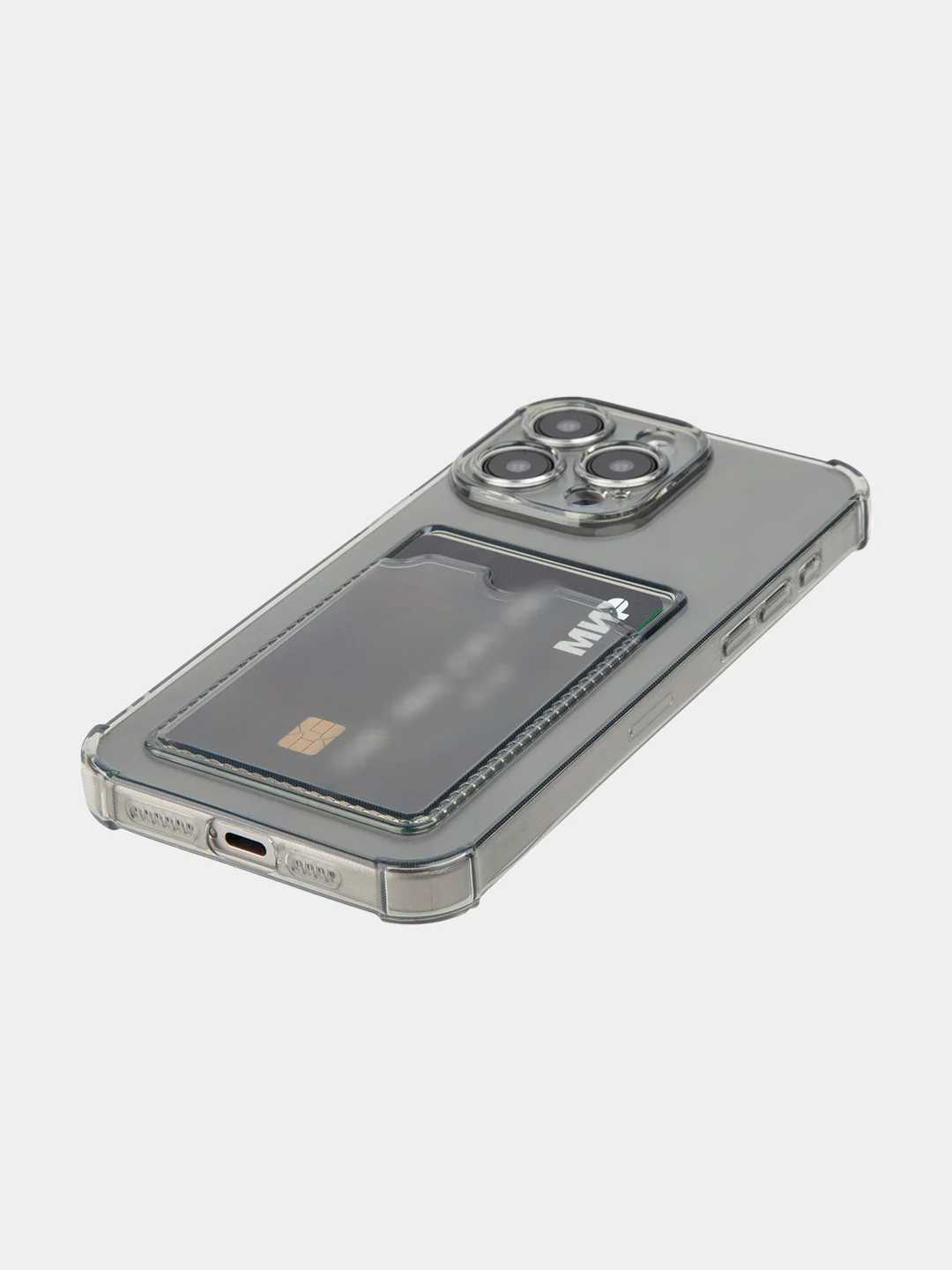 Серый чехол для iPhone 15 Pro Max противоударный силиконовый ROSCO с карманом для карт, углами