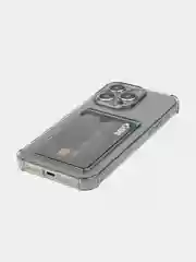 Серый чехол для iPhone 15 Pro Max противоударный силиконовый ROSCO с карманом для карт, углами