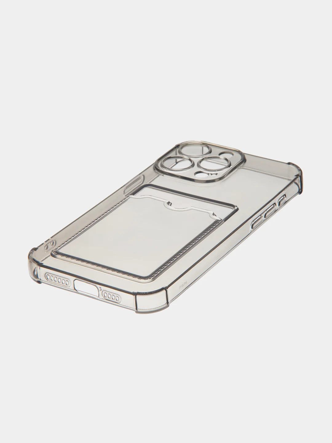 Серый чехол для iPhone 15 Pro Max противоударный силиконовый ROSCO с карманом для карт, углами