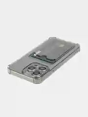 Серый чехол для iPhone 15 Pro Max противоударный силиконовый ROSCO с карманом для карт, углами