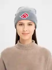 Серый шапка-бини с вышивкой, вязаная шапка с вышивкой, шапка с татарским орнаментом