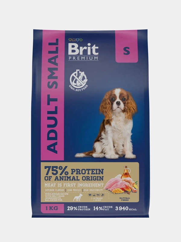 Корм сухой Brit Premium для взрослых собак мелких пород, курица, 1 кг