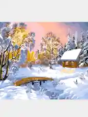 Аметистовый алмазная мозаика без подрамника, 30*40 см, "Зимние пейзажи"