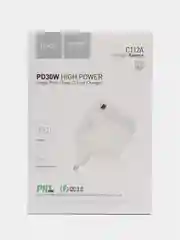 Белый зарядное устройство для iPhone и Android Hoco C112A, с быстрой зарядкой PD 30W, QC 3.0