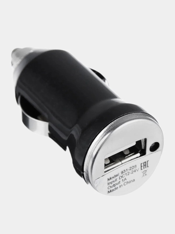 Зарядное устройство USB для прикуривателя, 5V-1A, 12-24v, пластик, металл