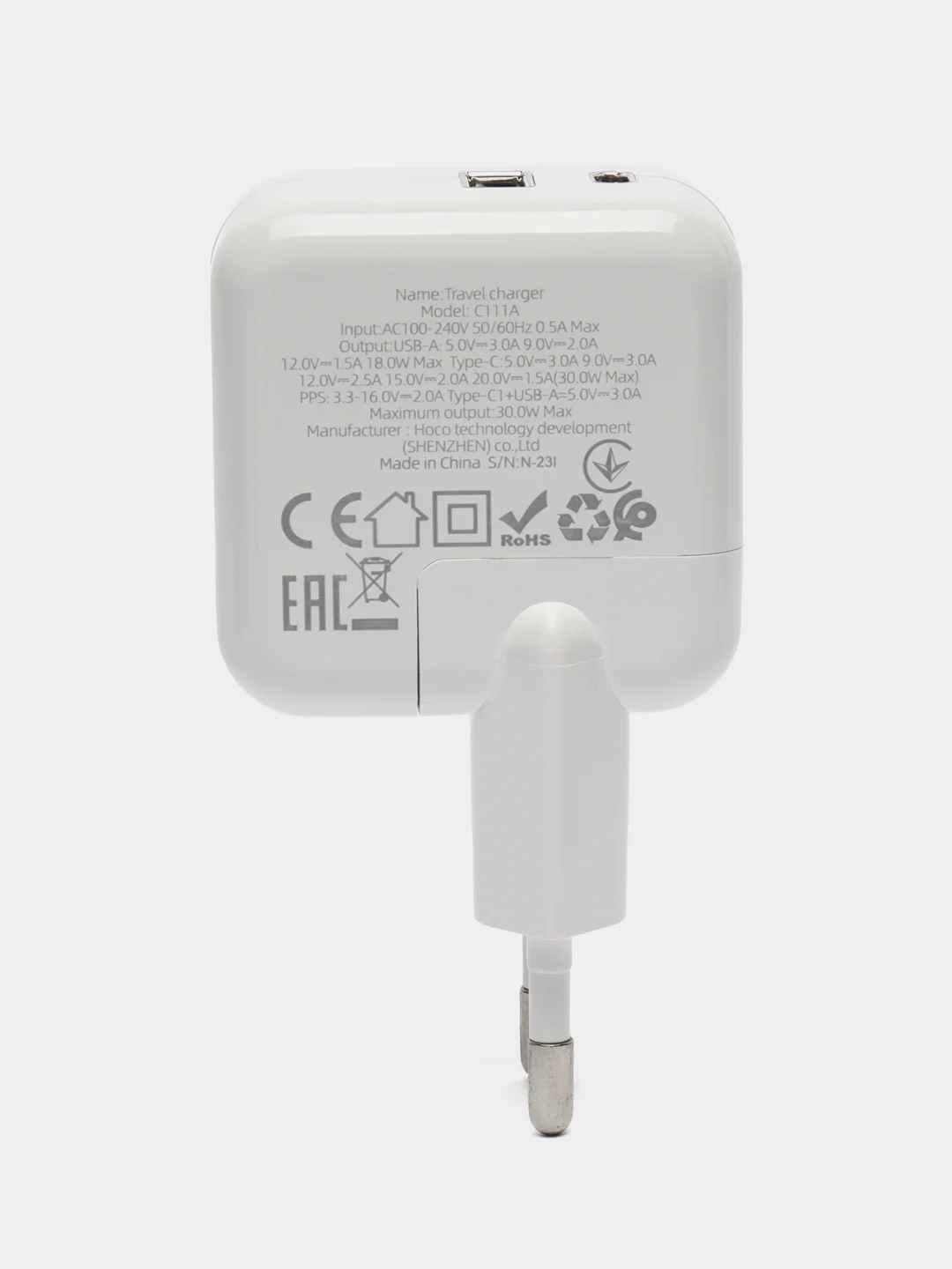 Белый зарядное устройство для iPhone и для Android Hoco C111A с быстрой зарядкой PD 30W, QC 3.0