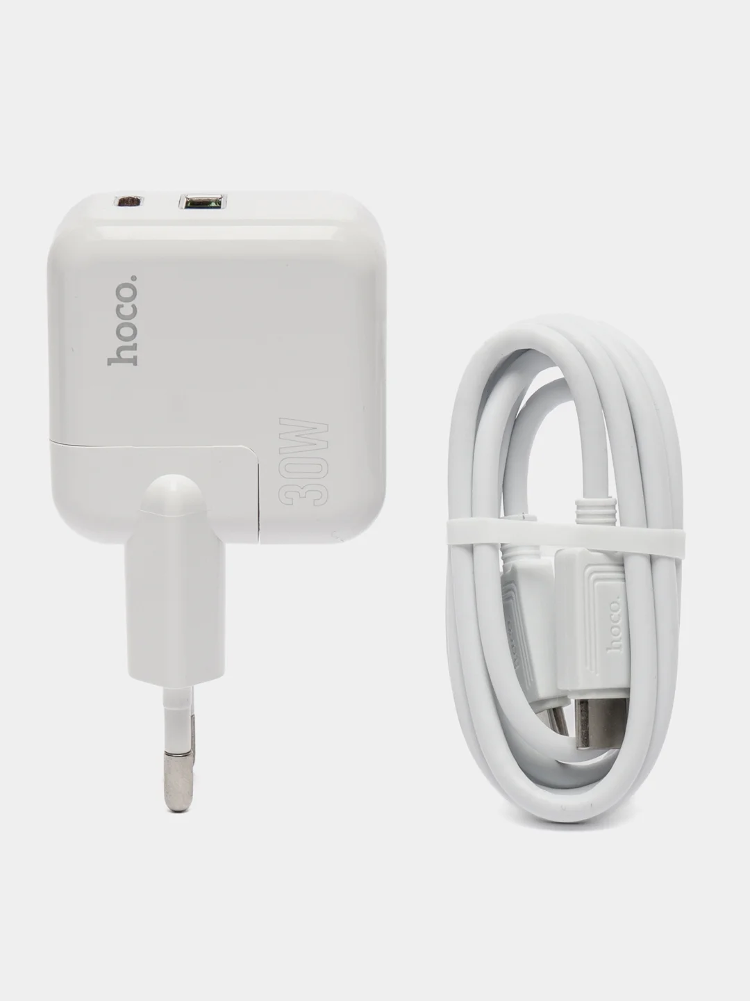 Белый зарядное устройство для iPhone и для Android Hoco C111A с быстрой зарядкой PD 30W, QC 3.0