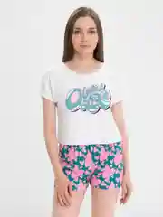 Индиго пижама женская с шортами, кроп топ, футболка, костюм домашний