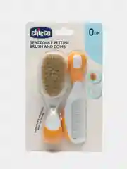 CHICCO Набор детск. расческа и щётка с натур. щетинками, оранж., 0 мес.+