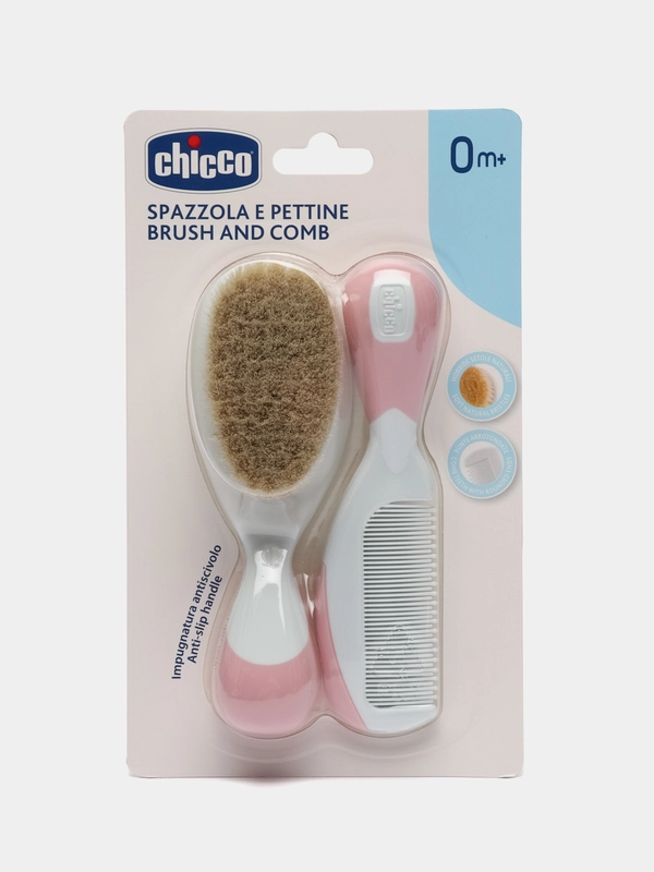 CHICCO Набор детск: расческа и щётка с натур .щетинками, розов., 0 мес.+