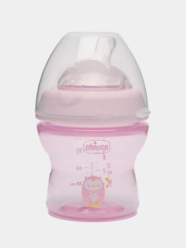 Бутылочка Chicco Natural Feeling, 0 мес, с силиконовой соско, флексорами, 150 мл, розовая